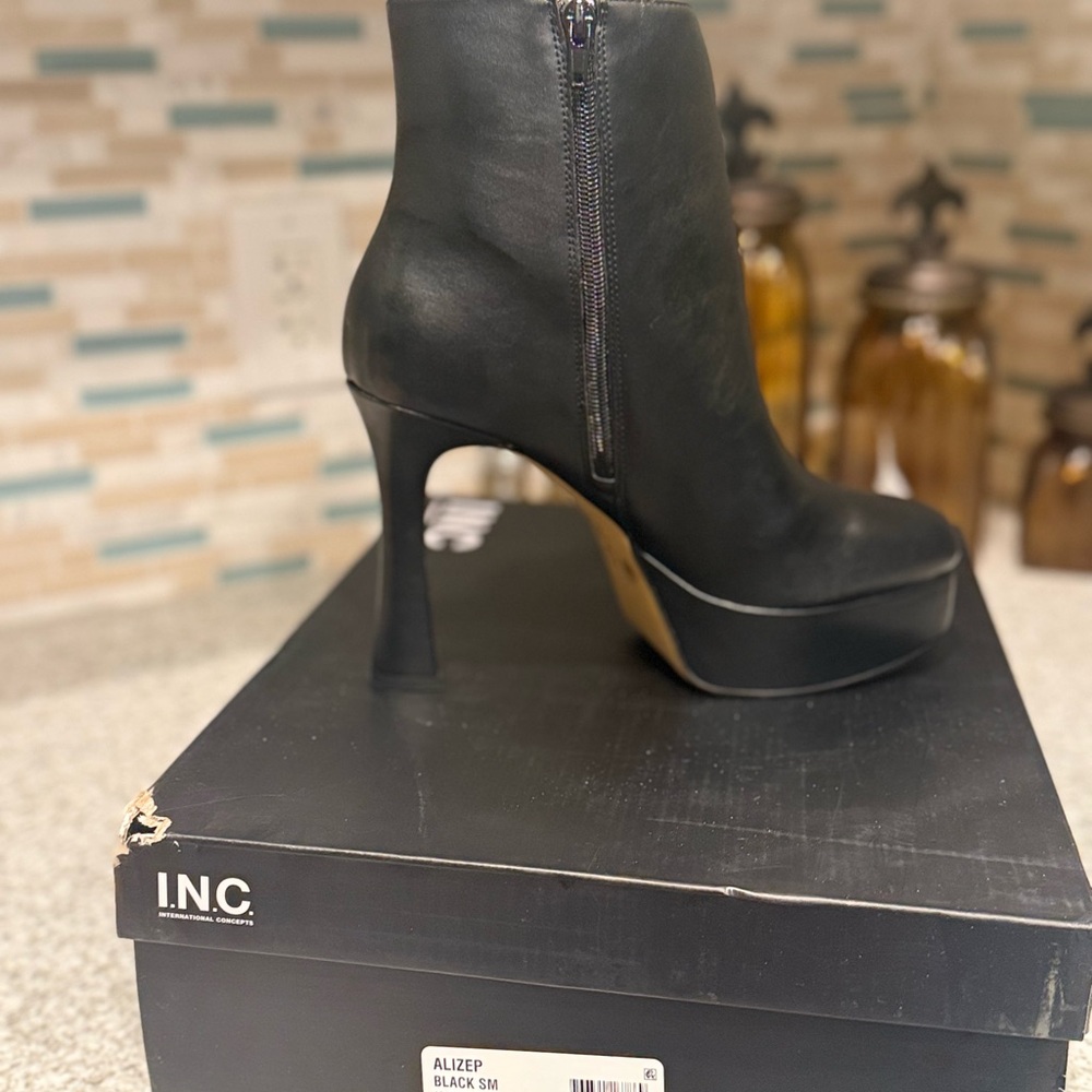 INC International Concepts Women's Black Platform Heeled Boots - Picture 2 of 3